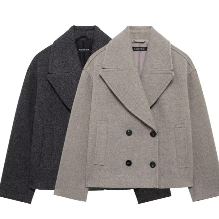 Dam 300+ Kort Double-Breasted Ull Blend Blazer med Wide Lapels