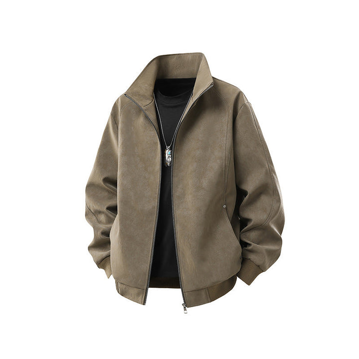 Herr Kunstleder-Blouson med Hög Ståkrage och Dold Dragkedja