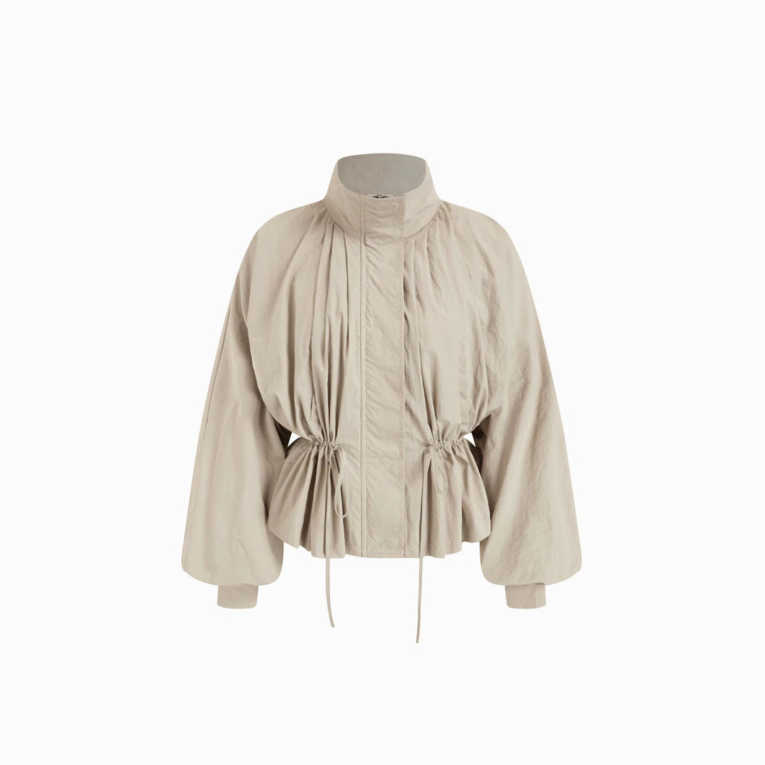 Dam figursydd övergångsjacka med Drawstring, ståkrage och Balloon ärmar