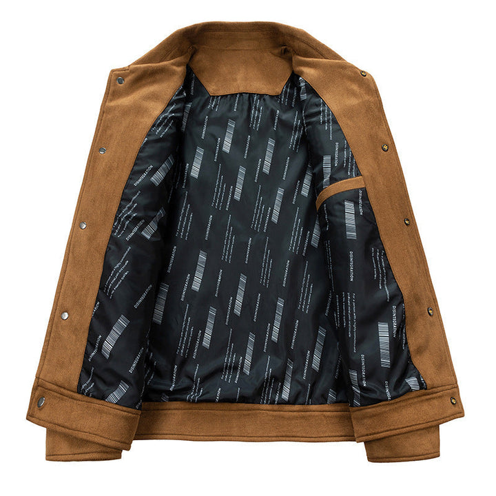 Herr Suede-Look Trucker Jacka med Quiltad Foder och Lock Fickor