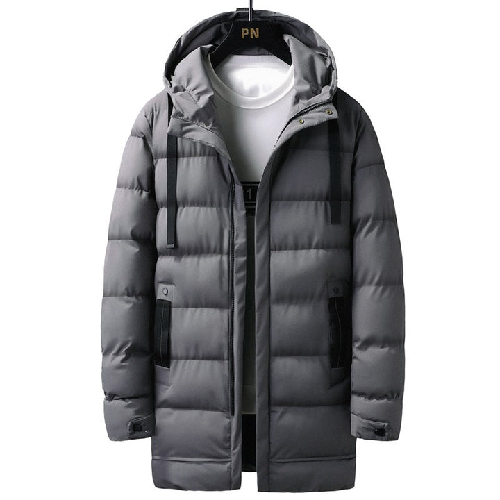 Herr Lång Quiltad Termisk Parkas med Huva, Dragkedja &amp; Funktion Fickor