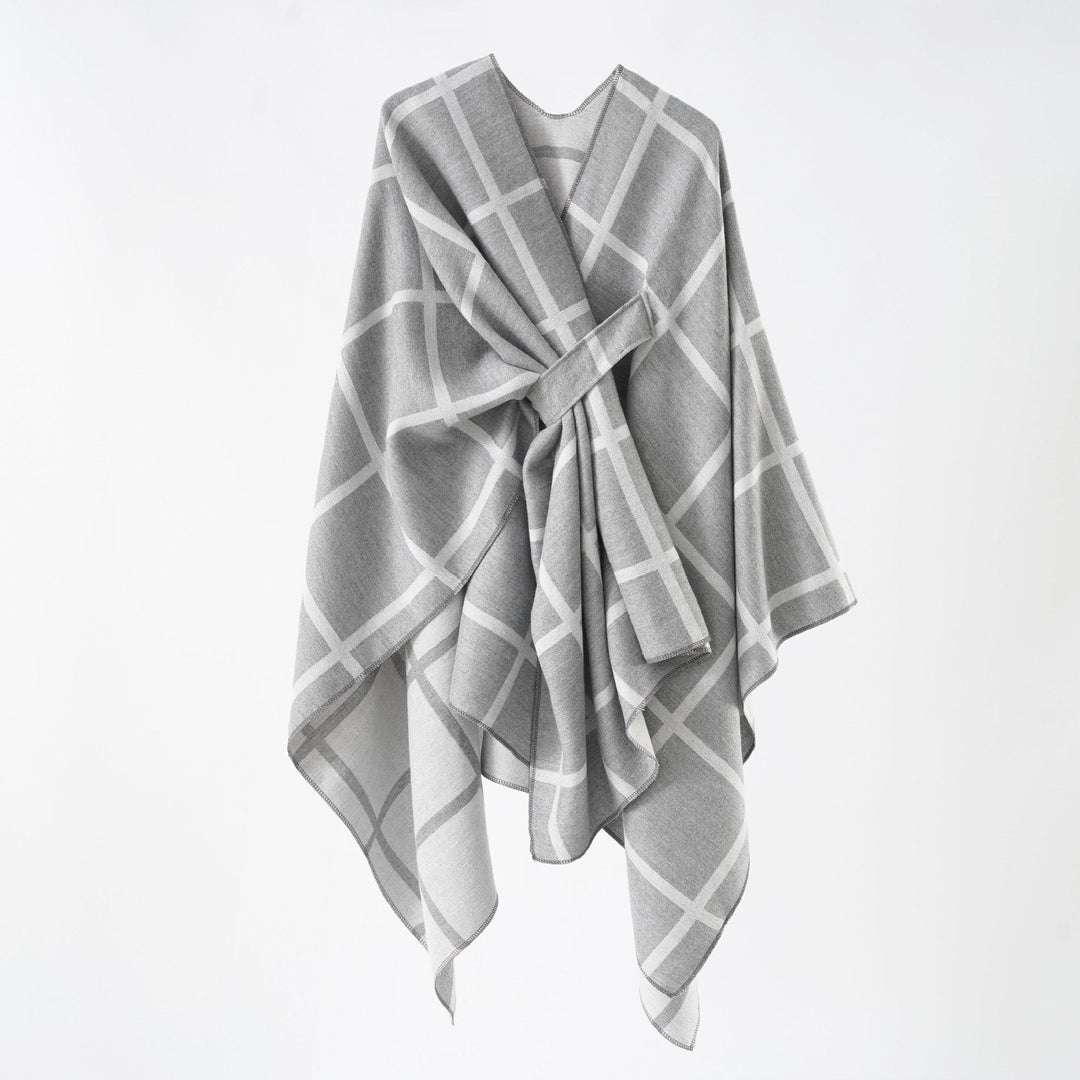 Dam Oversize ullblandning poncho med bälte och Check mönster