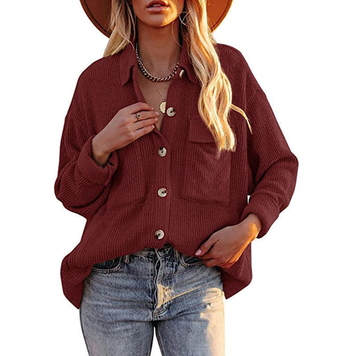 Dam oversized Fine stickad Shirt jacka med knäppning och Brusttaschen