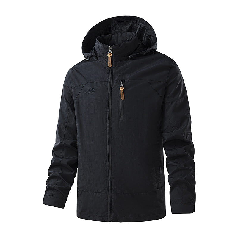 Herr Ultralätt Outdoor Jacka med Huva med Mesh Foder, Bröst Dragkedja och Adjustable Muddar