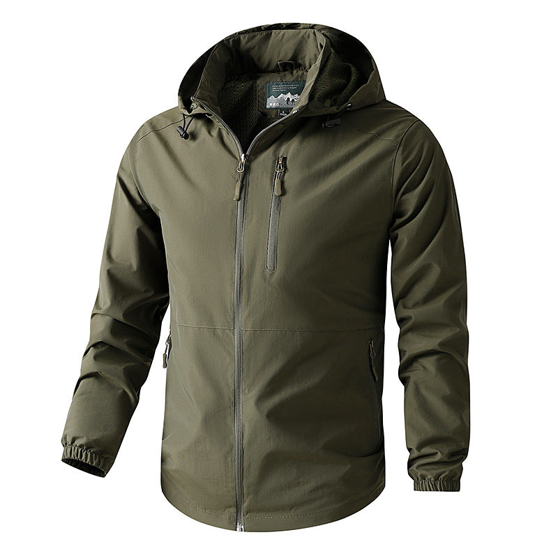 Herr Ultralight Allväders Utomhus Jacka med Huva Andningsbar Mesh Foder och Zippered Fickor