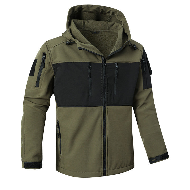 Herr softshell taktisk Jacka med fleecefoder, Huva och flerafunktionell Fickor