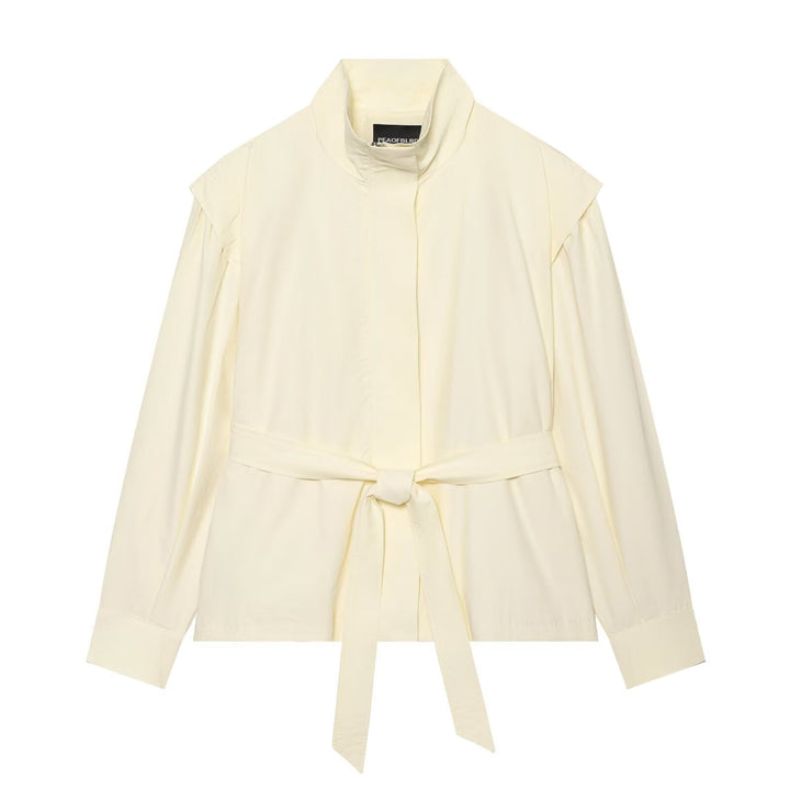 Dam Kort Jacka i Blouson Stil med Standing Krage, Tie Belt och Cape Shoulder