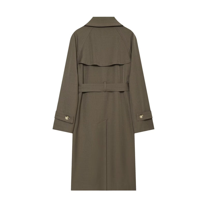 Dam Longline Double-Breasted Trenchcoat med Waist Belt, Dekorativ Seams och Lapel Krage