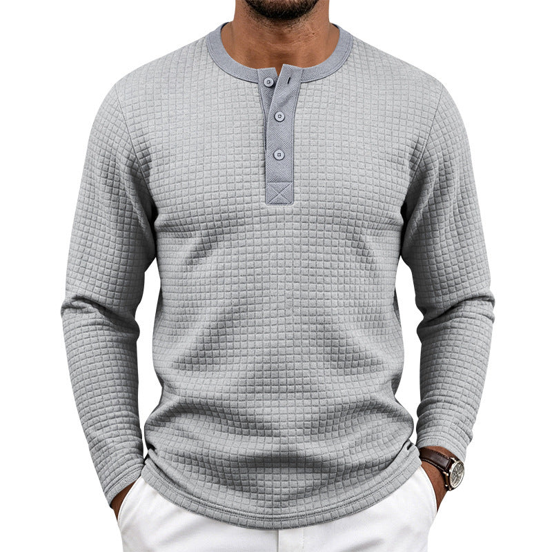 Herr Textured Termisk Henley Lång Ärm Skjorta med Waffle Texture och Rounded Fåll