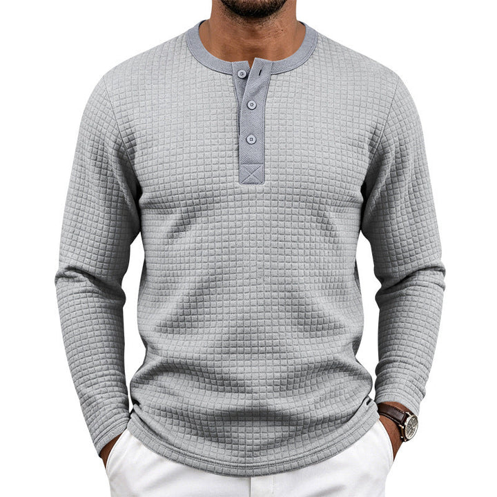 Herr Textured Termisk Henley Lång Ärm Skjorta med Waffle Texture och Rounded Fåll