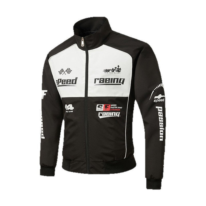 Herr Track Jacka i Motorsport Look med Logo Prints och Stående Krage