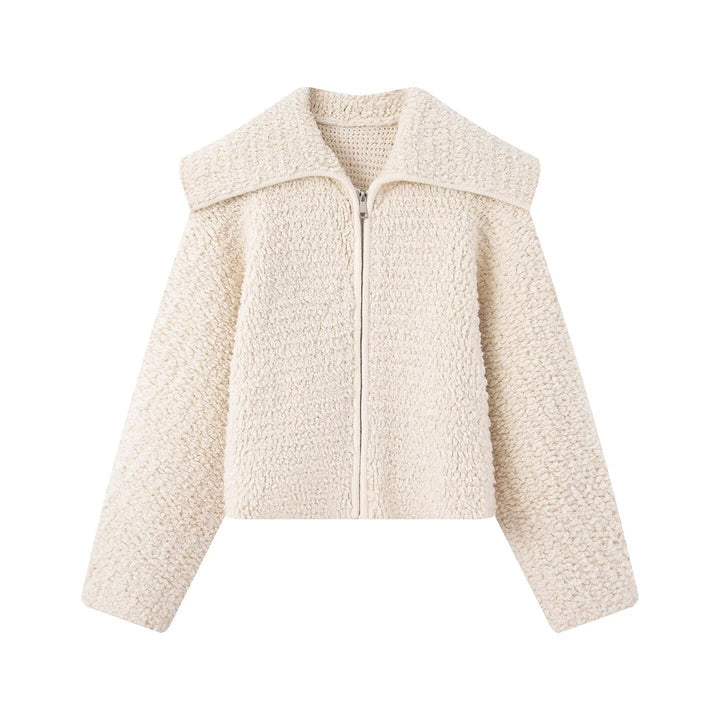 Dam Teddy Fleece Kort Jacka med Wide Lapel och Full Dragkedja