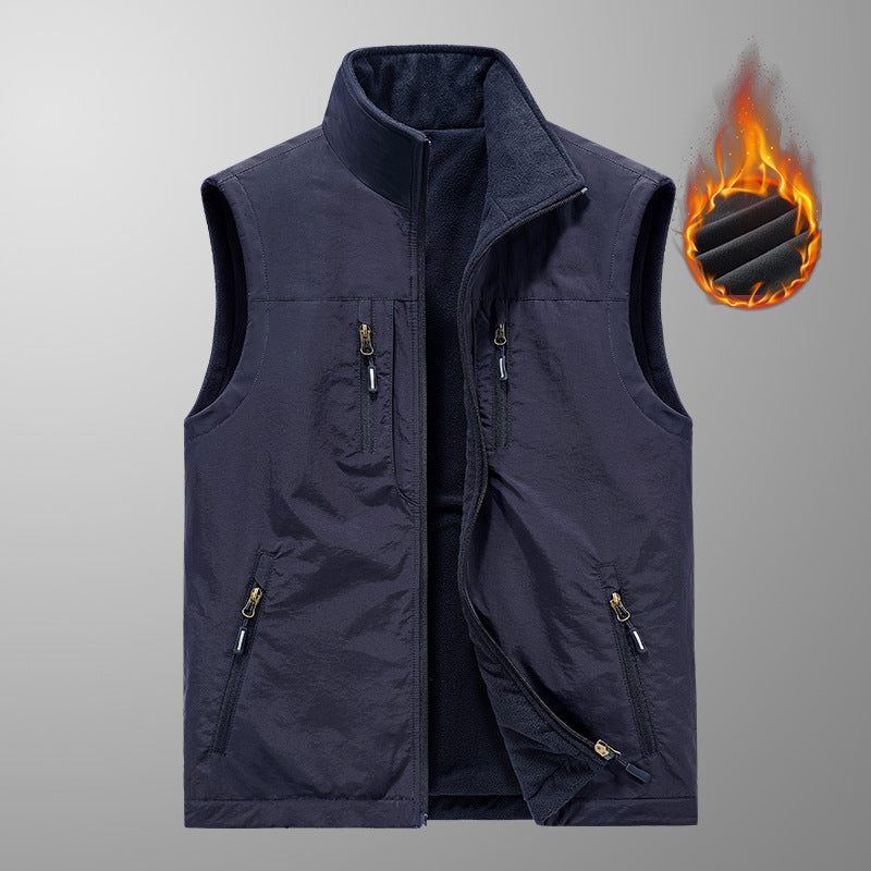 Herr Värmande Utomhus väst med Fleece innerfoder, vindtät Skal och flera fickor med dragkedja