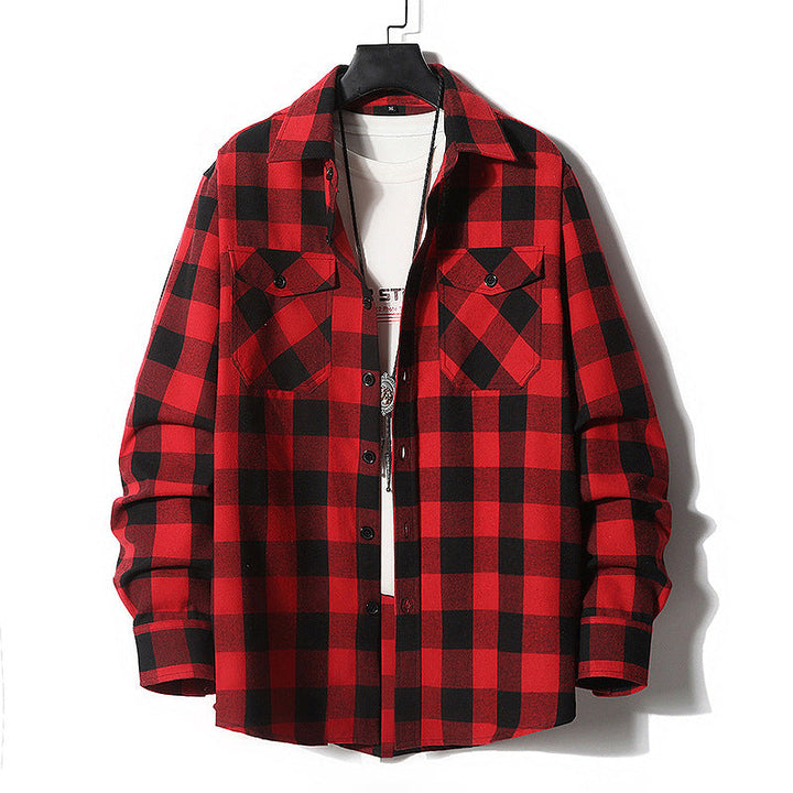 Herr Rutig Flannel Skjortjacka med Bröstfickor och Ledig Passform
