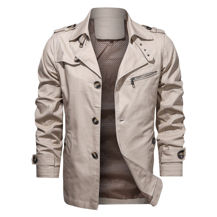 Herr Short Trenchcoat i Utility Fält Stil med Stående Krage och Zip Breast Ficka