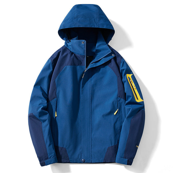 Herr teknisk softshell med huva jacka med kontrast paneler och med dragkedja ärm ficka