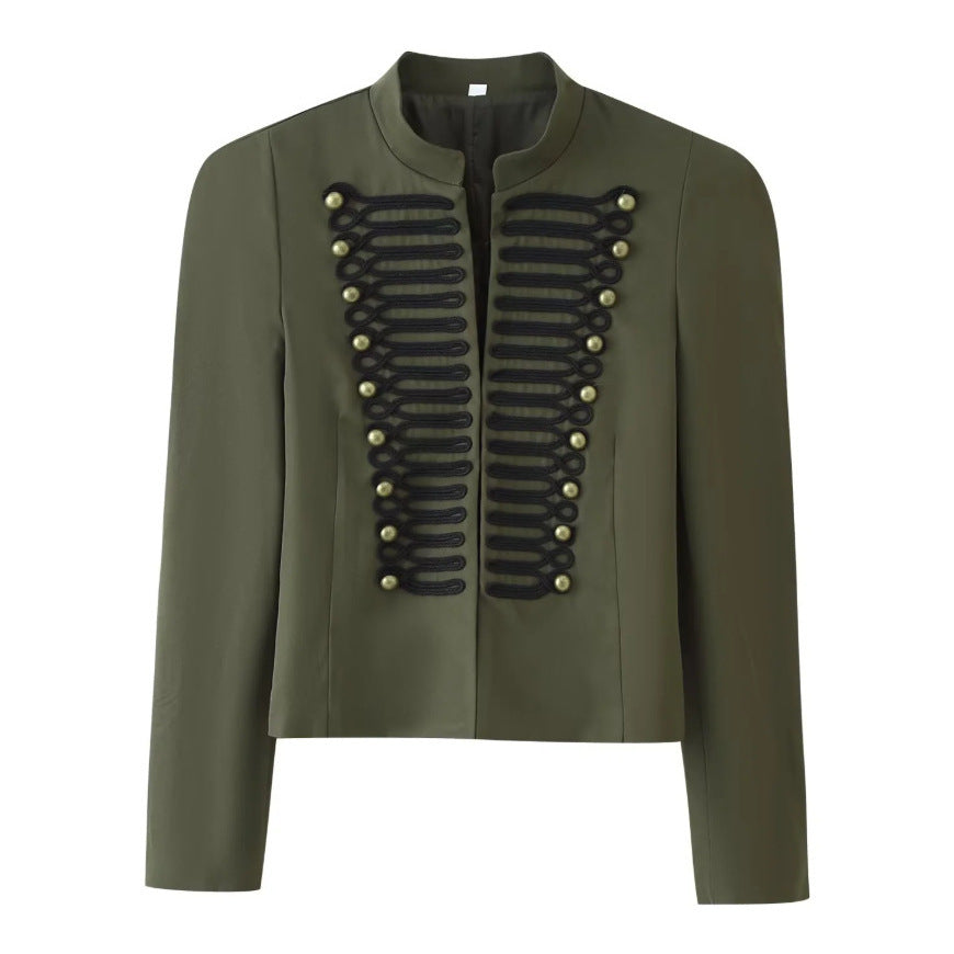 Dam kort jacka in hussar-inspired design med ståkrage och dekorativ cords