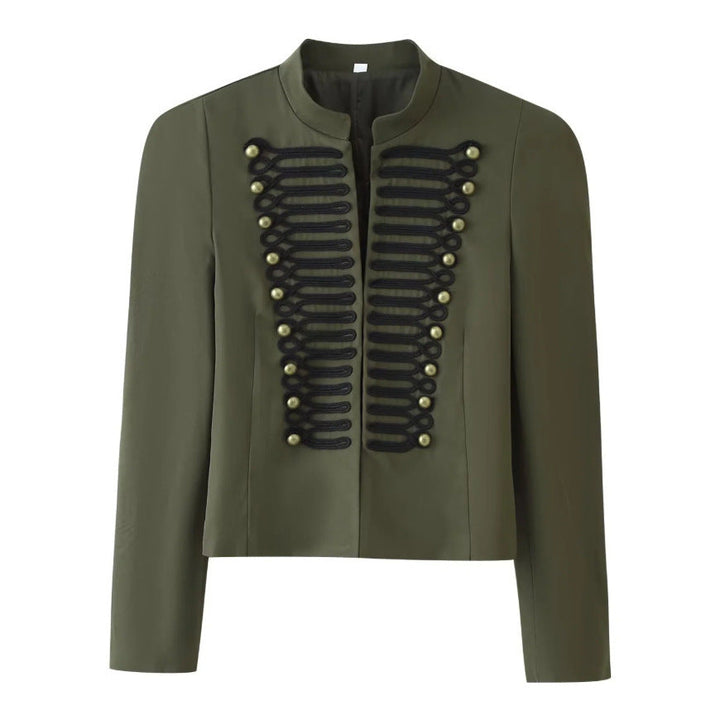 Dam kort jacka in hussar-inspired design med ståkrage och dekorativ cords