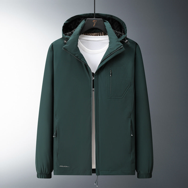 Herr urban Minimalistisk softshell hoodiejacka med dold dragkedjas och elastisk fåll