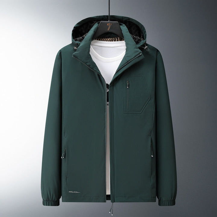 Herr urban Minimalistisk softshell hoodiejacka med dold dragkedjas och elastisk fåll