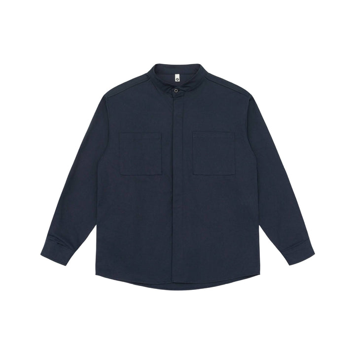 Unisex Skjorta Jacka med Ståkrage, Concealed Knapplist, och Lapp Breast Fickor