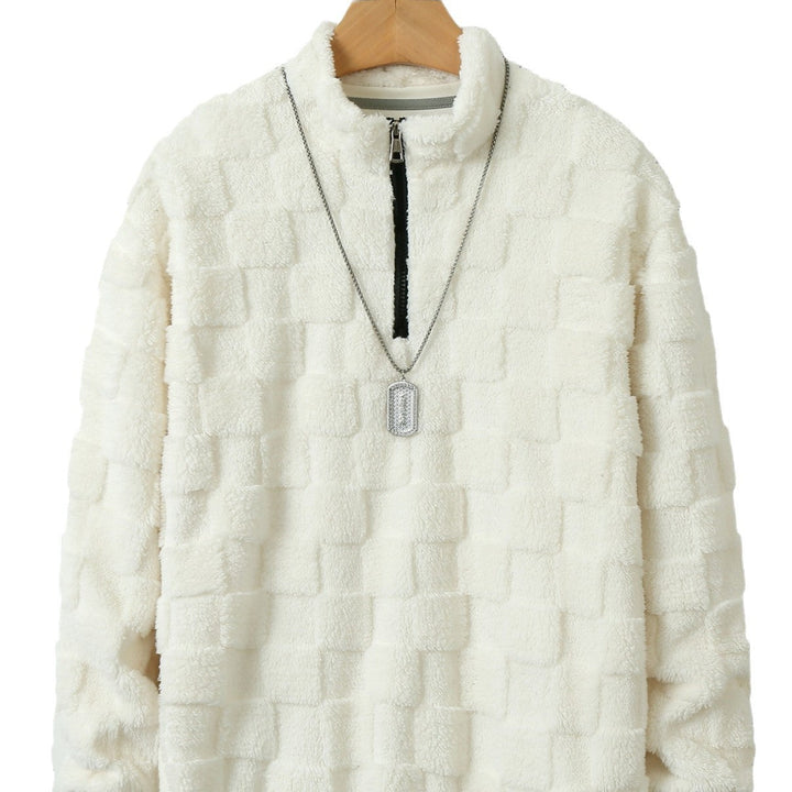 Herr Rutig Sherpa Halv Dragkedja Pullover med Hög Ståkrage och Mjuk Teddy Fleece Quality