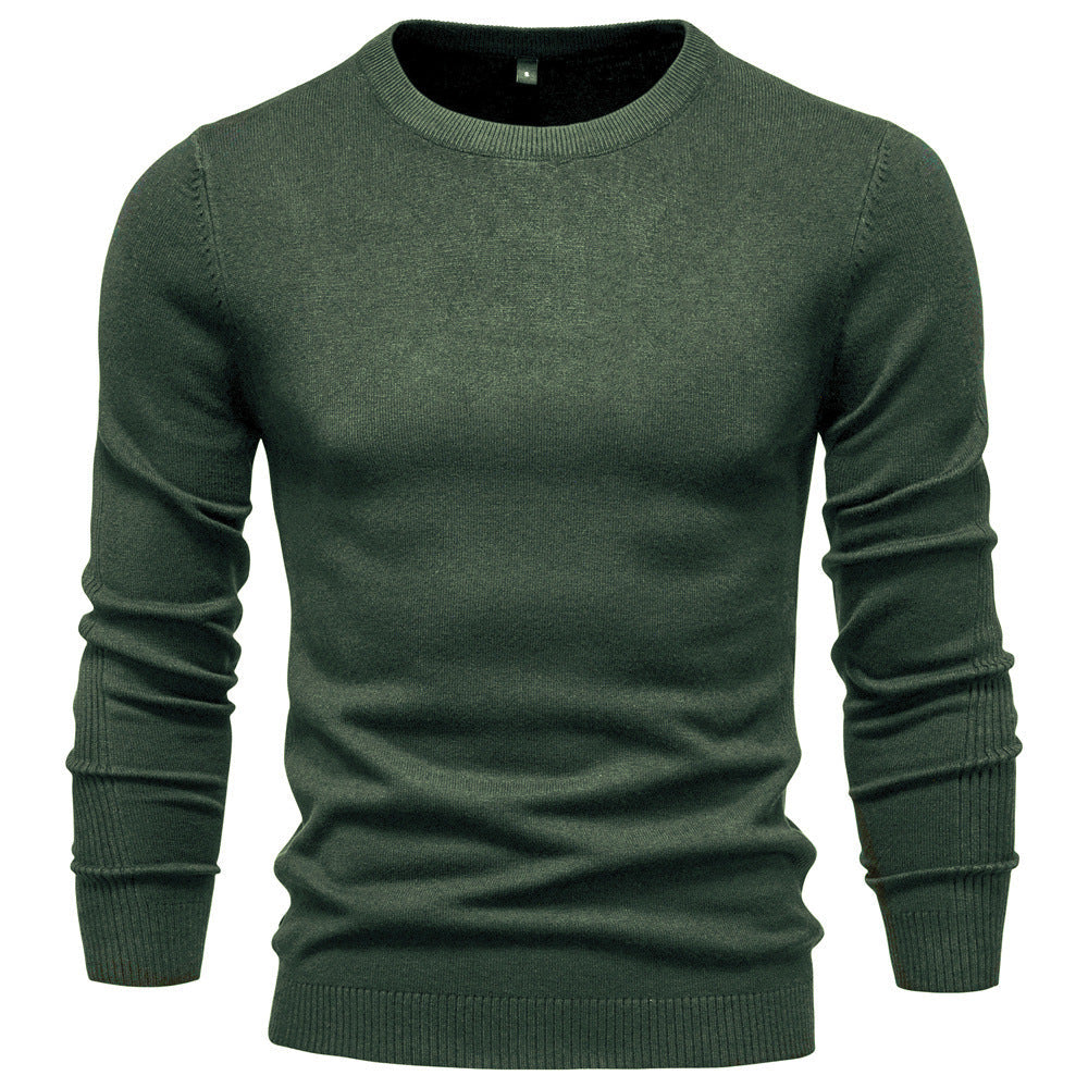 Herr Nano Minimalistisk Round Neck Fin Stickad med Flat Axel Seam och Ribbstickade Muddar