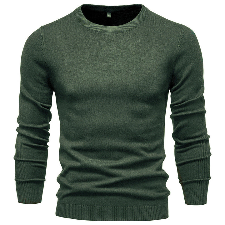 Herr Nano Minimalistisk Round Neck Fin Stickad med Flat Axel Seam och Ribbstickade Muddar