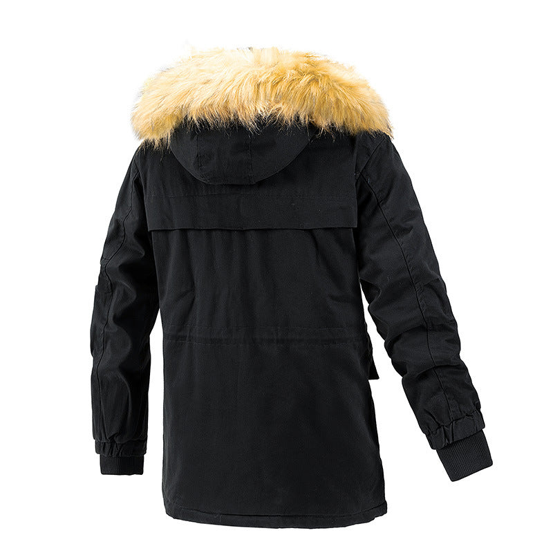 Herr Vinter Skydd Parkas med Värmande Teddyfoder, Avtagbar Imitation Päls Huva, och Förstärkt Funktion Fickor
