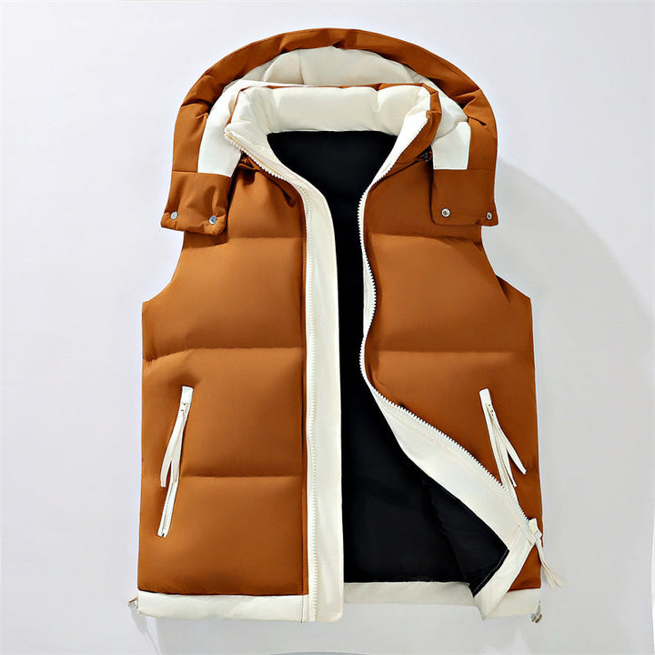 Dam urban puffer väst med detachable huva, kontrasterande kant och concealed two-way dragkedja