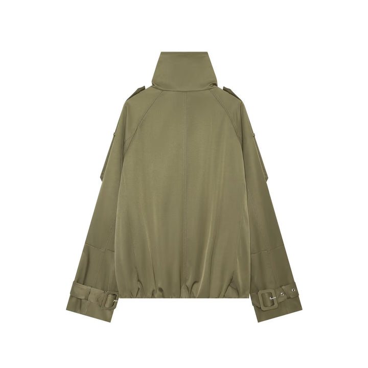 Dam Kort Double-Breasted Cape Trench med Hög Funnel Neck och Ärm Straps