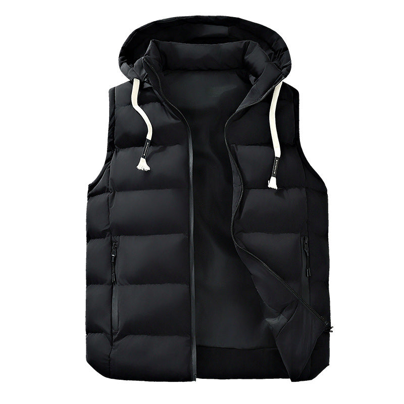 Herr Quiltad med Huva Väst med Vindtät Outer Layer och Concealed Fickor med Dragkedja