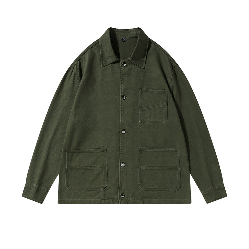 Unisex Oversize Work Jacka i Skjortjacka Stil Tillverkad av Canvas med Patch Fickor