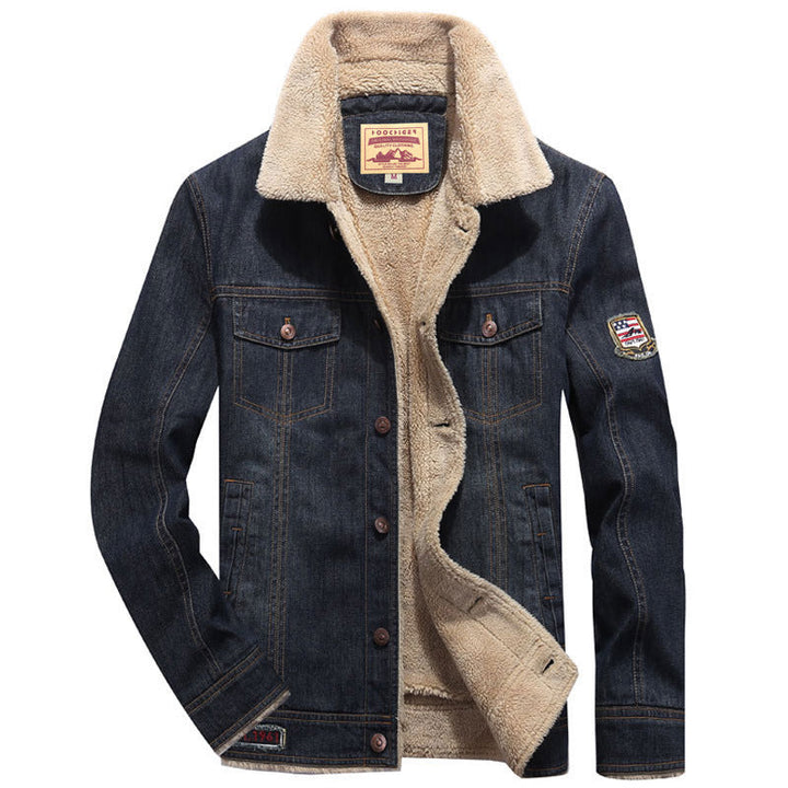 Herr isolerad Sherpa denimjacka med teddyfoder och patch bröstfickor