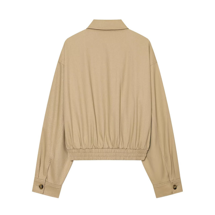 Dam Kort Jacka med Dragkedja, Elastic Nederkant, och Checked Foder