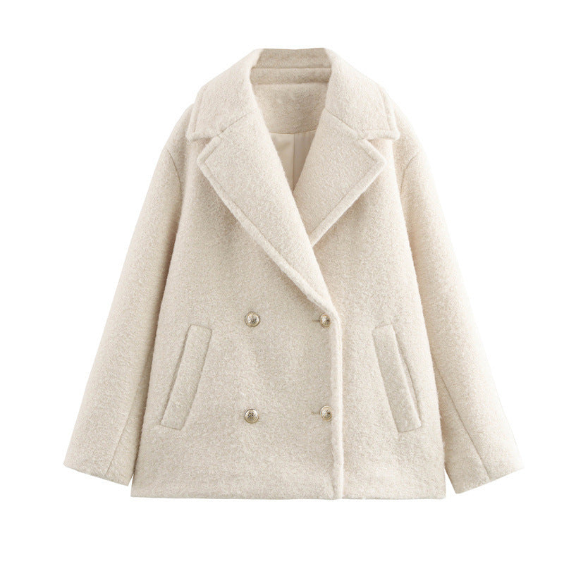 Dam Kort Double-Breasted Ull Blend Peacoat med Wide Lapels