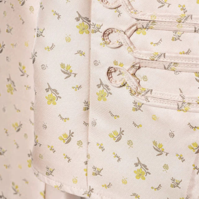 Dam Kort Military Blouson med Mandarin Krage, Dekorativ Cords och Blommig Vävd Texture