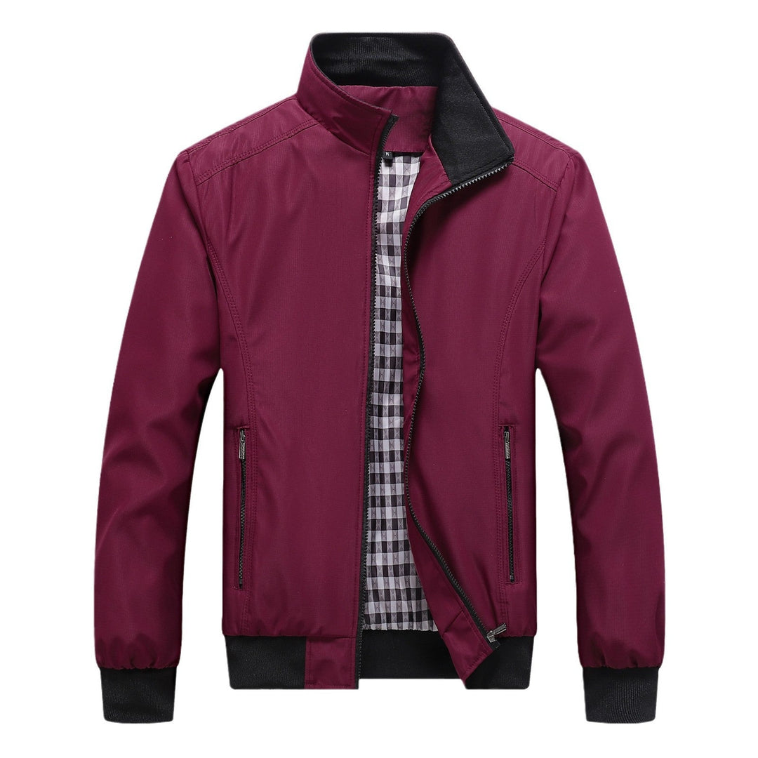 Herr Urban Stående Krage Blouson Tillverkad av Wind-Resistant Softshell med Checkered Termisk Foder