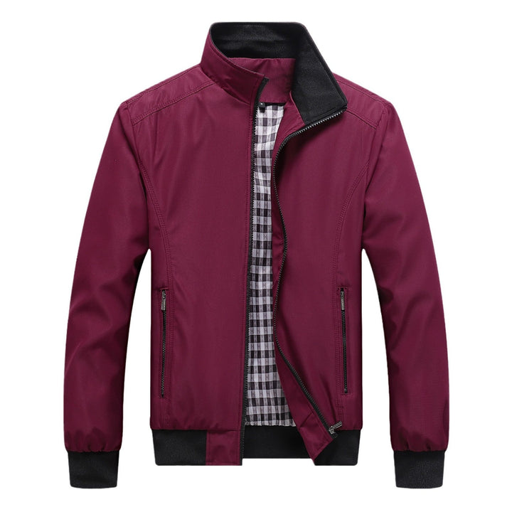 Herr Urban Stående Krage Blouson Tillverkad av Wind-Resistant Softshell med Checkered Termisk Foder