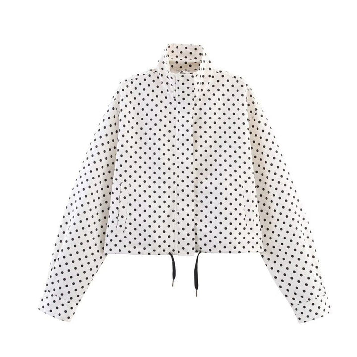 Dam kort kviltad jacka med Polka Dot tryck, Stand krage och dragsko