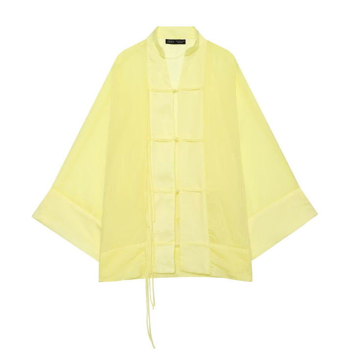 Dam Wide Kimono Cape Tillverkad av Lätt Chiffon Look med Dekorativ Knot Closures