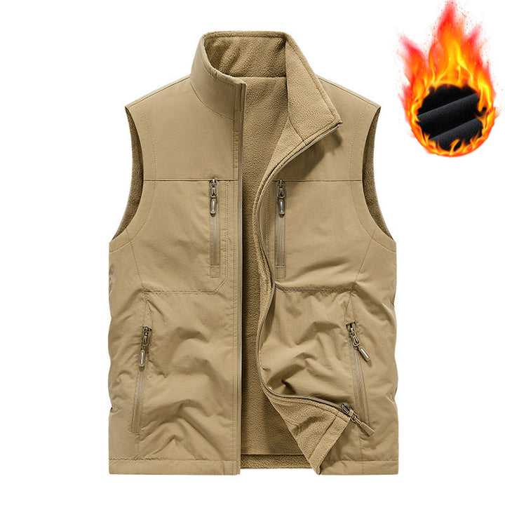 Herr Termisk Utility Väst med Fleecefoder, Vindskyddande Yttre Lager och Multi-Pocket Dragkedjefickor