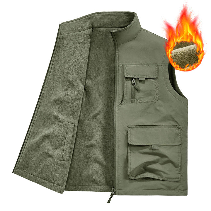 Herr Thermo-Utility Väst med Fleecefoder, Vindskyddande Skal och Multifunction Fickor