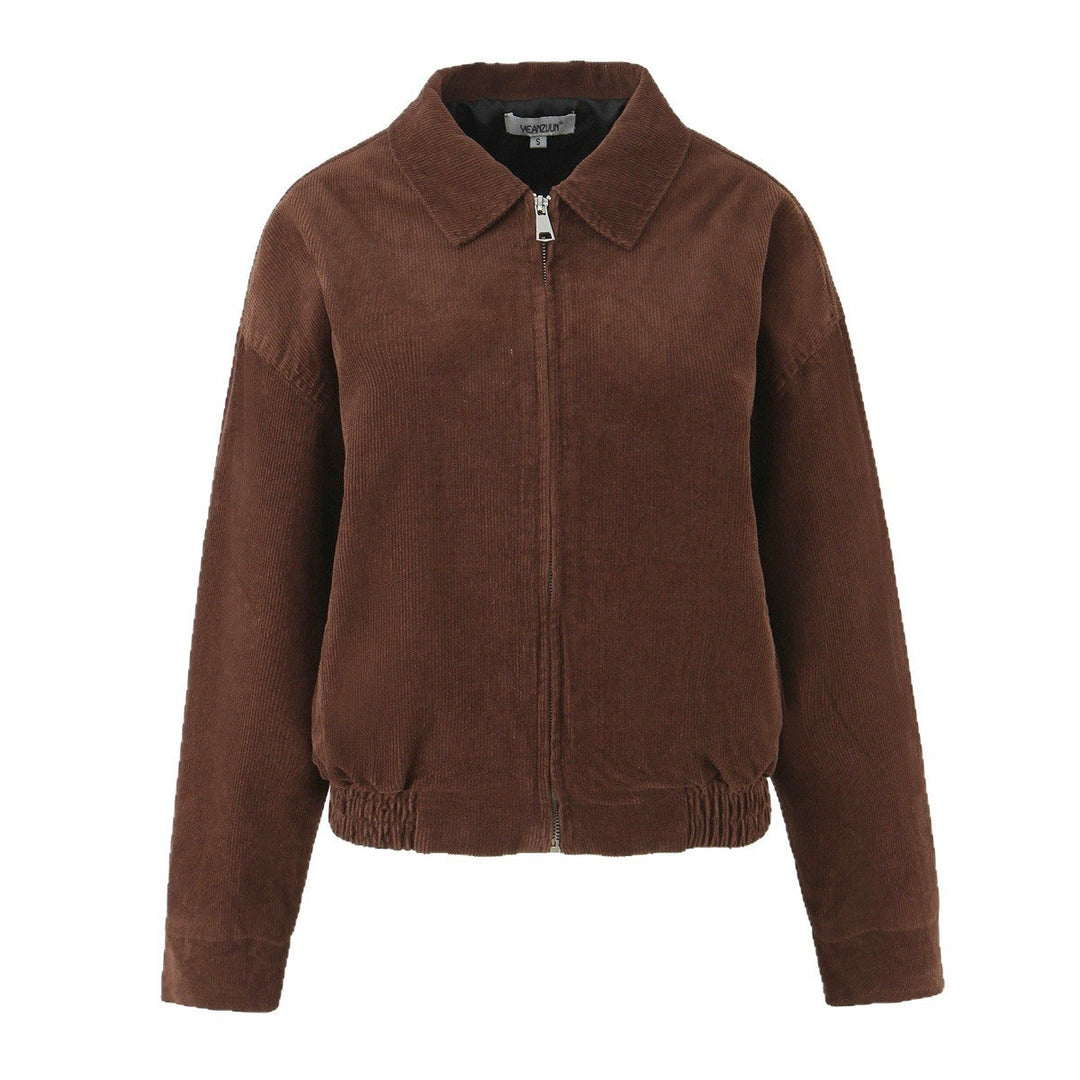 Dam Kort Skärning Cord Blouson Jacka med Dragkedja
