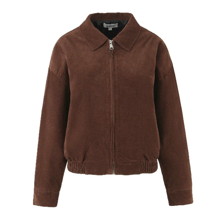 Dam Kort Skärning Cord Blouson Jacka med Dragkedja