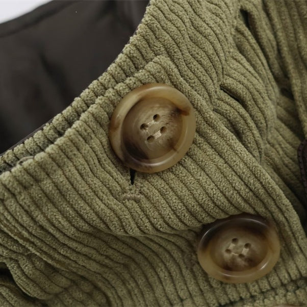 Dam Kort Cord Trenchcoat med Midjebälte, Cape Detail och Ståkrage