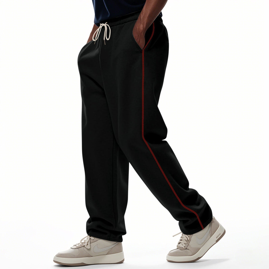 Herr Casually Fitting Mjukisbyxor med Side Decorative Seam, Elastic Comfort Waistband, och Deep Sidofickor