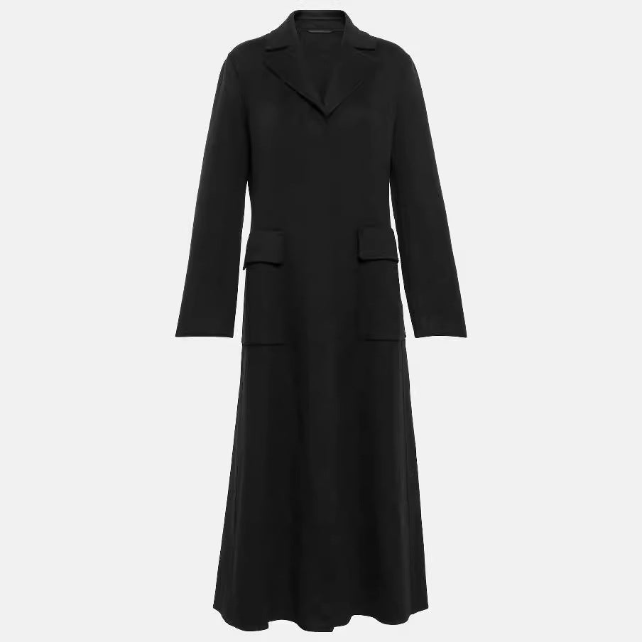 Dam Maxi lång Single-Breasted blazer kappa med Clean Fall och Flap fickor