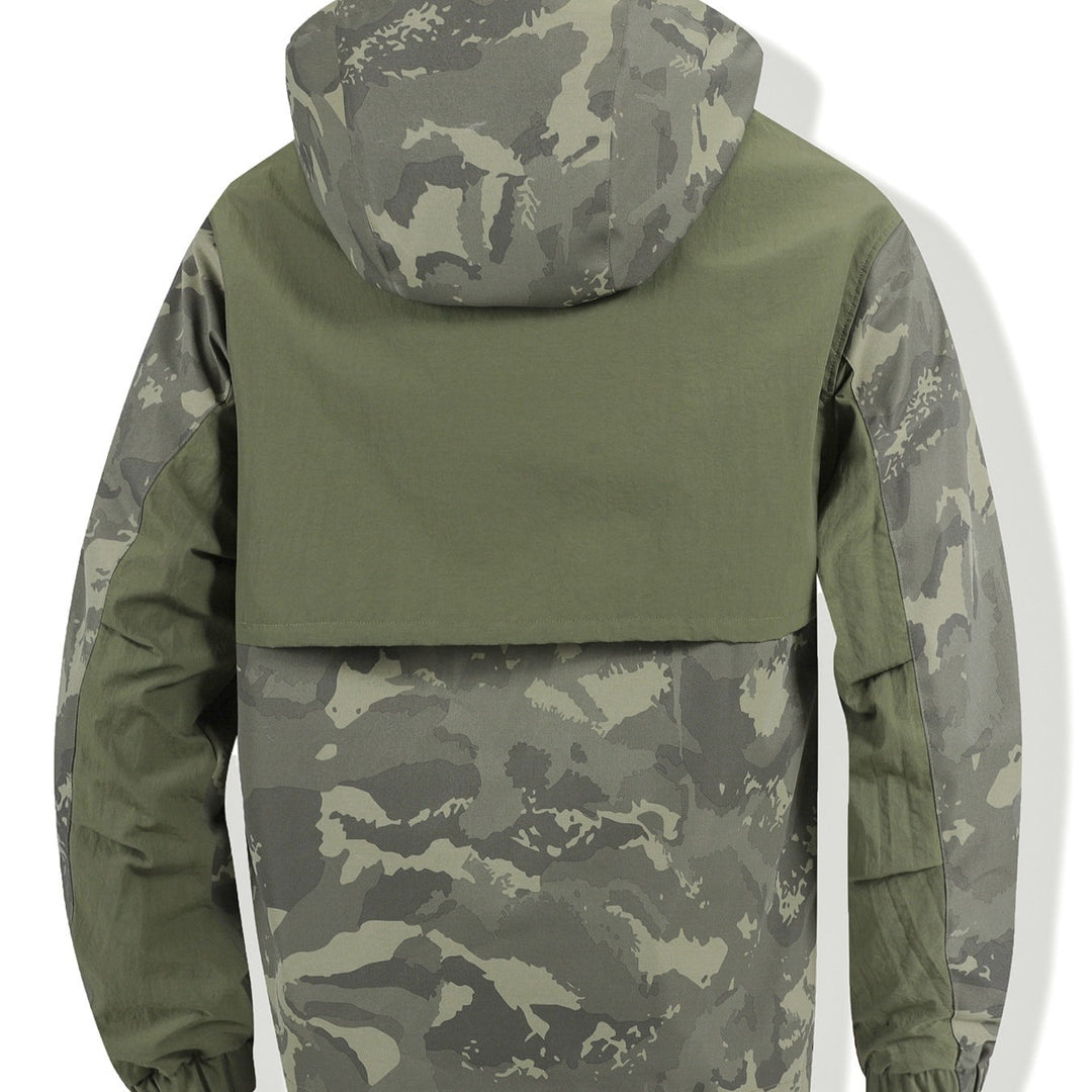 Herr Camouflage Anorak med Huva, Half Dragkedja och Vattenavvisande Beläggning