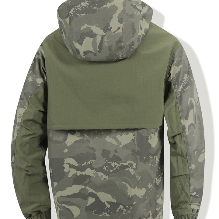 Herr Camouflage Anorak med Huva, Half Dragkedja och Vattenavvisande Beläggning
